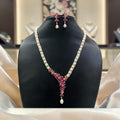 Floral Ruby & Pearl Dangle Pendant Set in Gold Finish – Dainty & Glamorous Jewel Set